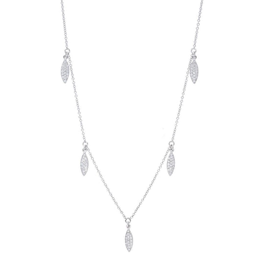 Alternating Diamond Pave and Polished Marquise Shape Dangles Necklace