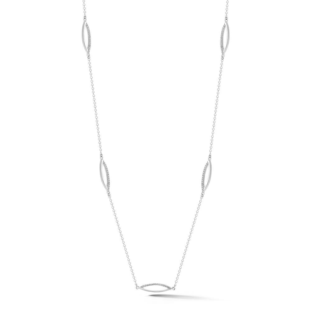 Pave Diamond and Polished Gold Marquise Shape Necklace