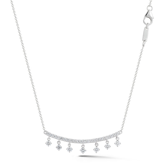 Curved Diamond Bar Necklace with Diamond Dangles