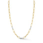 Paperclip Solid Gold Link Necklace with 3 Diamond Pave Links