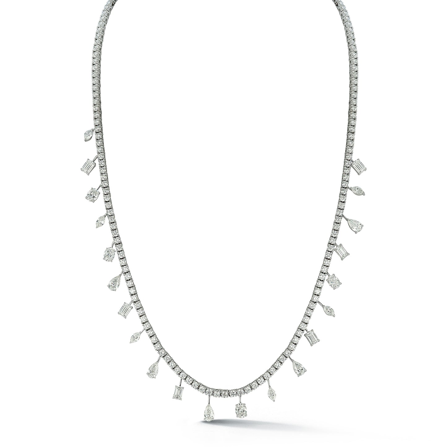 Diamond Tennis Necklace with Multi Shape Diamond Dangles