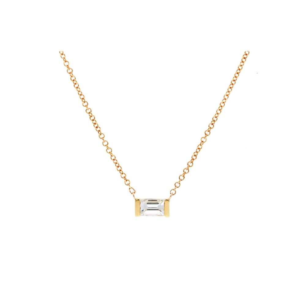 Straight Baguette Diamond Bezel Necklace