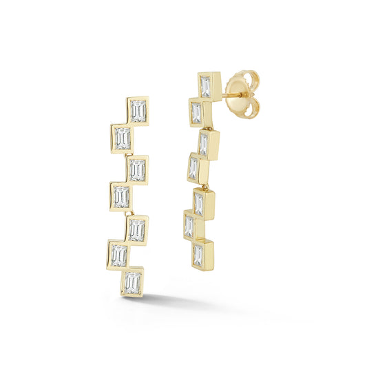 Scattered Bezel Diamond Bar Drop Stud Earrings