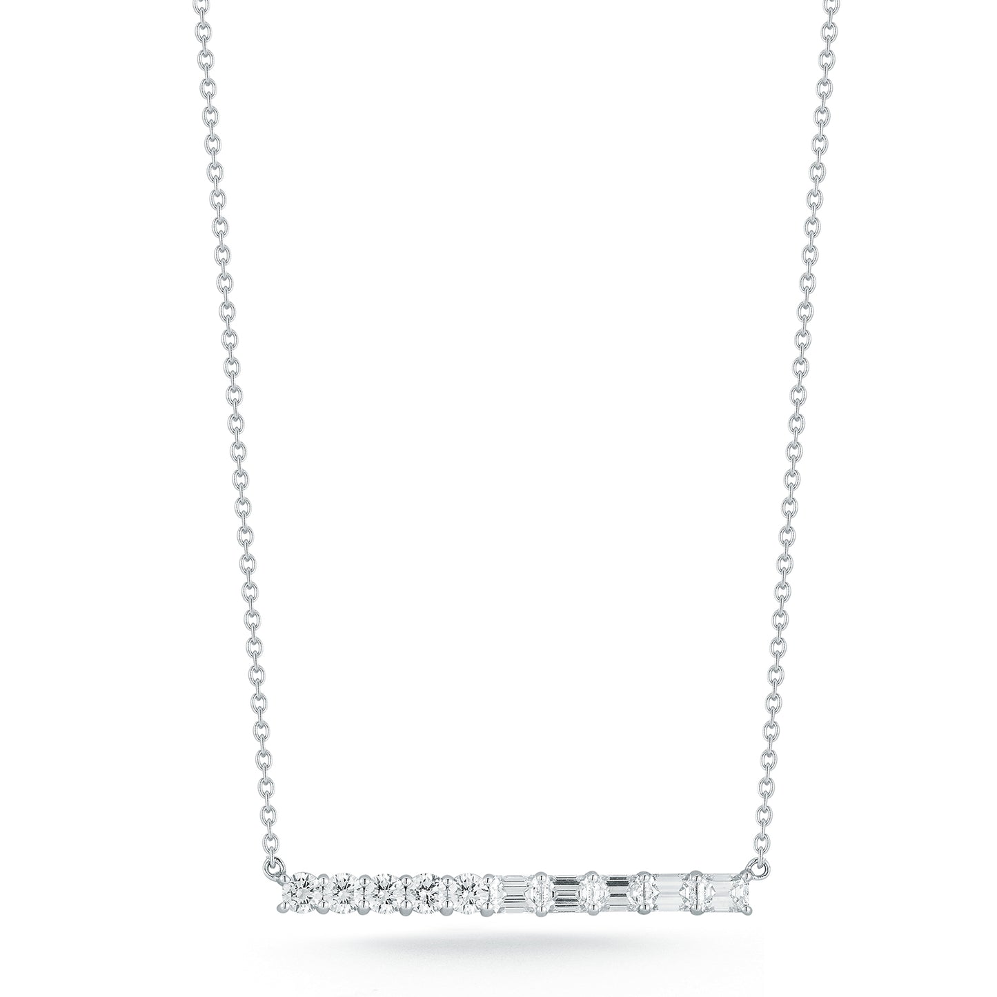 Emerald and Round Diamonds Bar Necklace