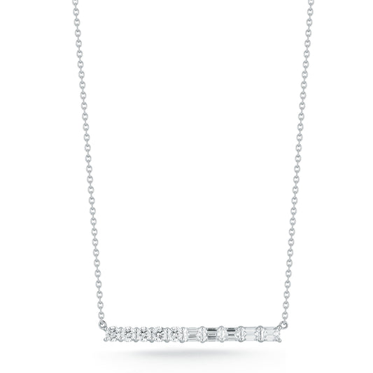 Emerald and Round Diamonds Bar Necklace