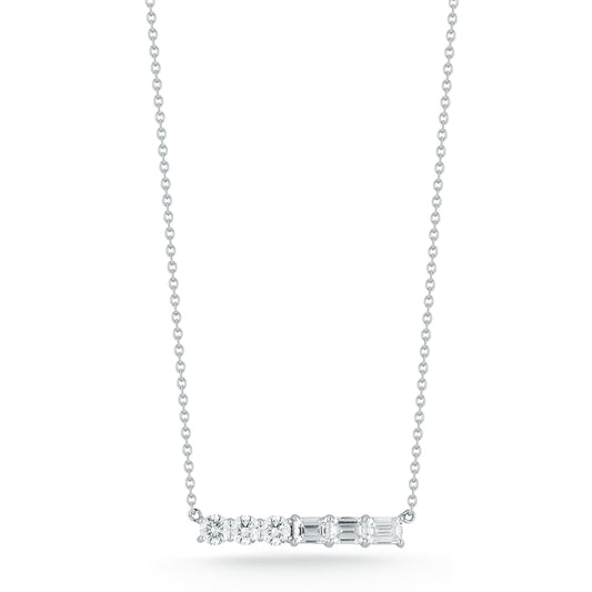 Emerald and Round Diamonds Bar Necklace