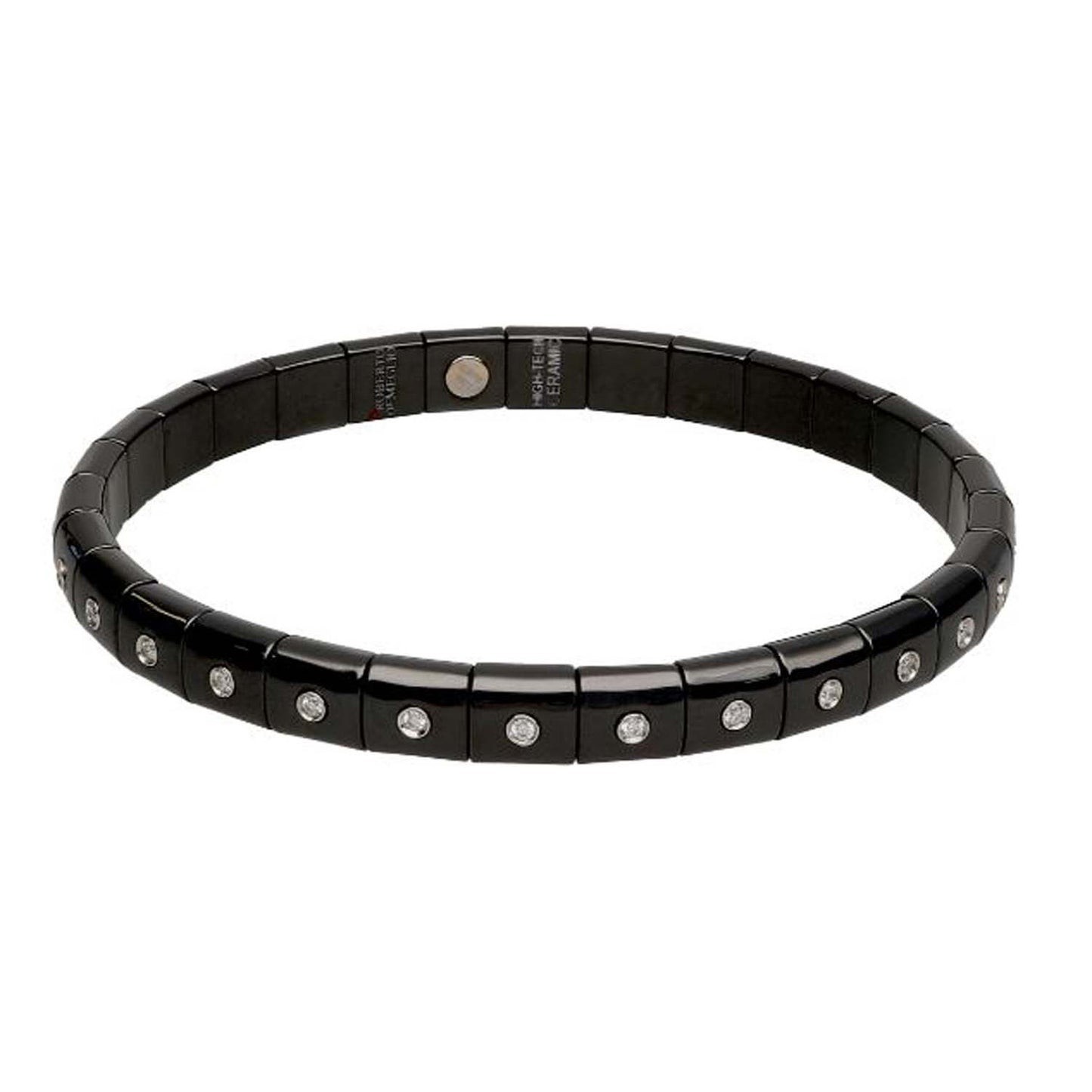 Black Ceramic Stretch Bracelet with 30 Diamond Bezels