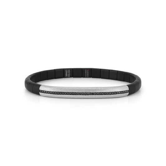 Manetta Matte Black Ceramic with 18K Matte White Gold and Black Diamond Bar