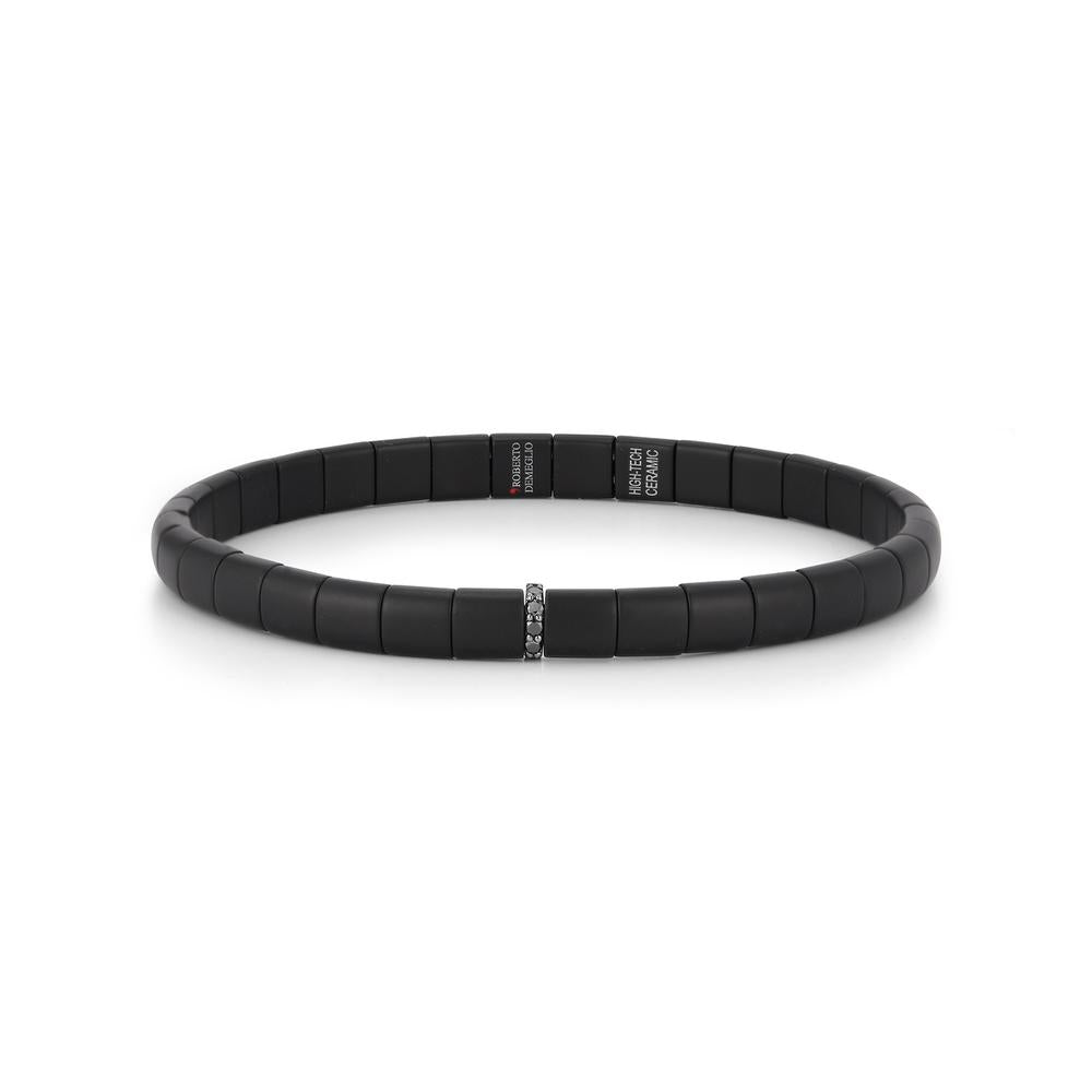 Pura Matte Black Ceramic Bracelet with One Black Diamond Row