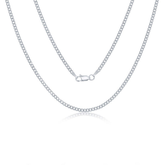 Sterling Silver 2.25mm Cuban Chain - Rhodium Plated