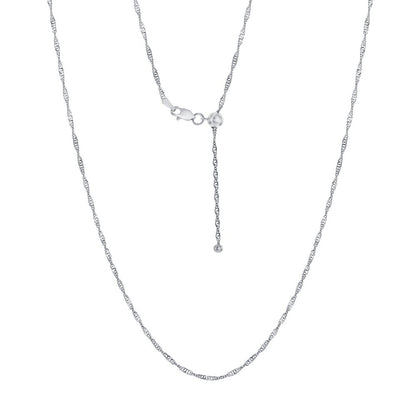 Sterling Silver 2mm Singapore Adjustable Chain - Rhodium Plated