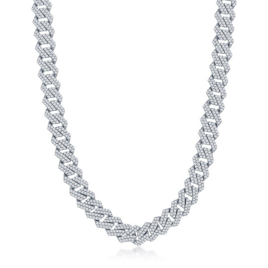 Sterling Silver 9mm Micro Pave Monaco Chain