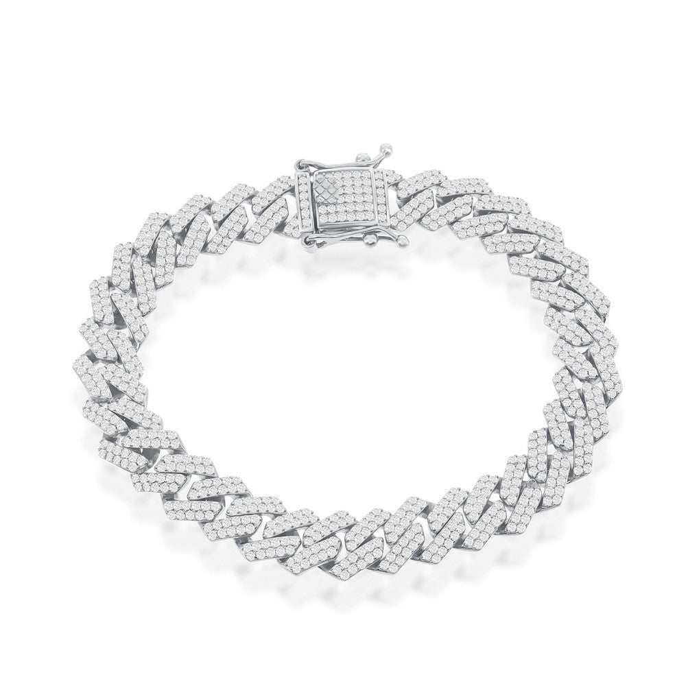 Sterling Silver 10mm Micro Pave Monaco Bracelet - Rhodium