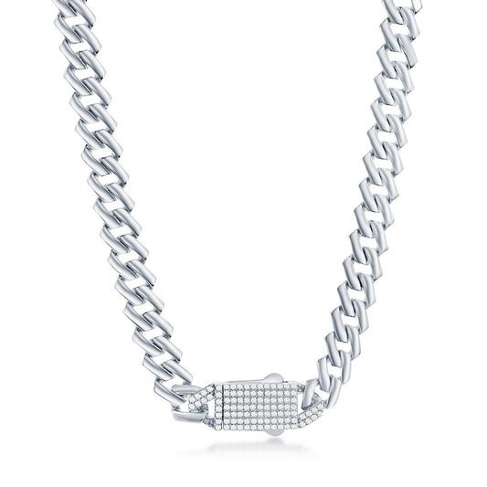 Sterling Silver 9mm Monaco Chain w/Micro Pave CZ Lock