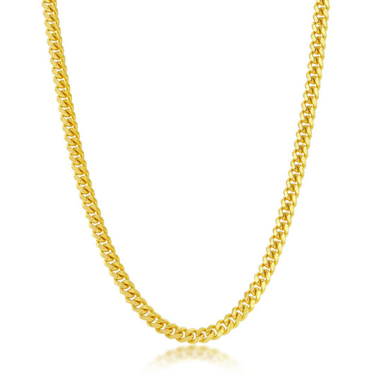 Sterling Silver 4mm 'Solid' Miami Cuban Chain - Gold Plated