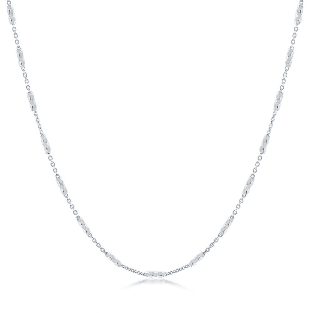 Sterling Silver Diamond-Cut Long Square Beads Chain