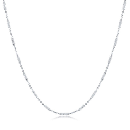 Sterling Silver Diamond-Cut Long Square Beads Chain