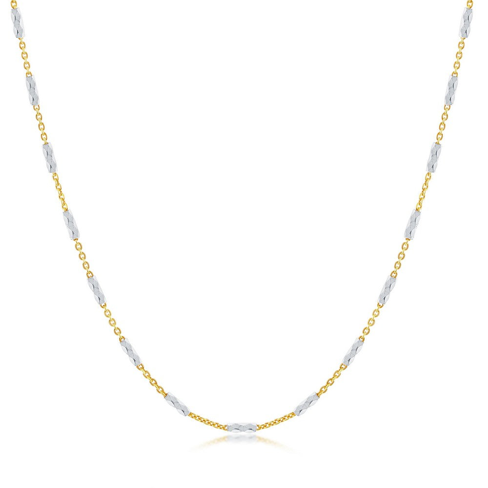 Sterling Silver Diamond-Cut Long Square Beads Chain - Gold Plated