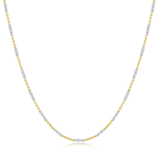 Sterling Silver Diamond-Cut Long Square Beads Chain - Gold Plated