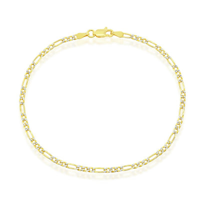 Sterling Silver 2.5mm Pave Figaro Anklet - Gold Plated