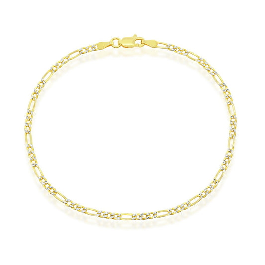 Sterling Silver 2.5mm Pave Figaro Anklet - Gold Plated