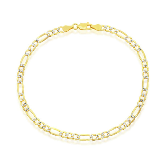 Sterling Silver 4mm Pave Figaro Bracelet - Gold Plated