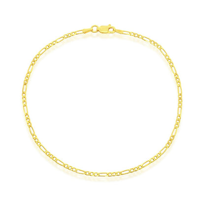 Sterling Silver 2mm Figaro Anklet - Gold Plated