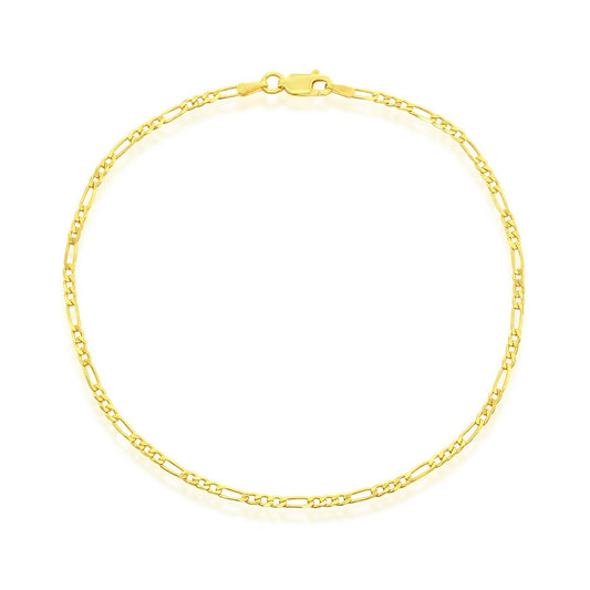 Sterling Silver 2mm Figaro Anklet - Gold Plated