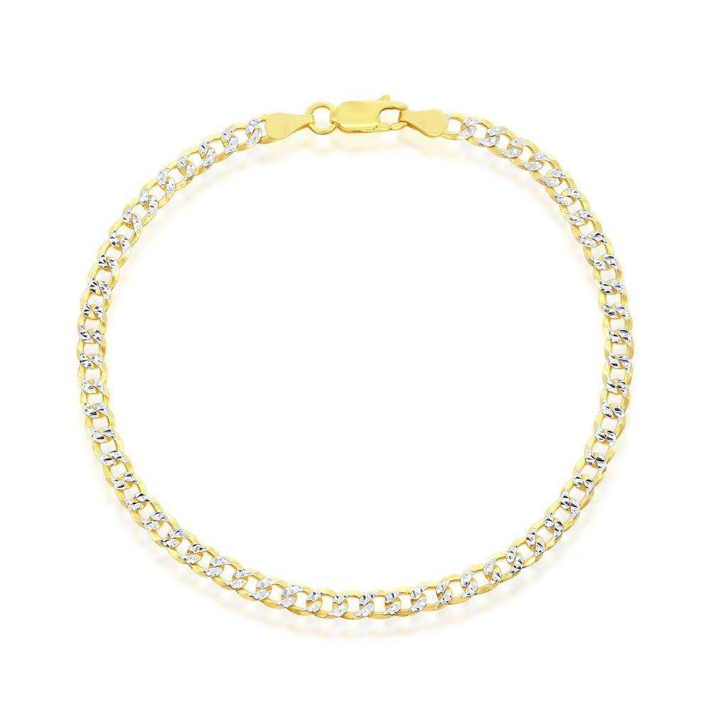 Sterling Silver 4mm Pave Cuban Bracelet - Gold Plated