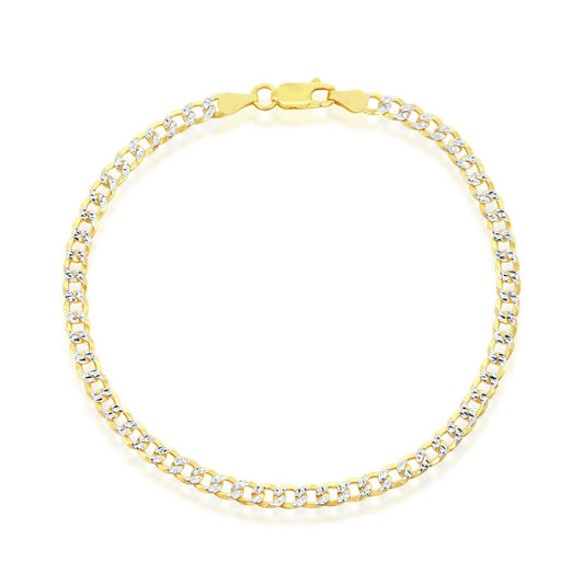 Sterling Silver 4mm Pave Cuban Bracelet - Gold Plated