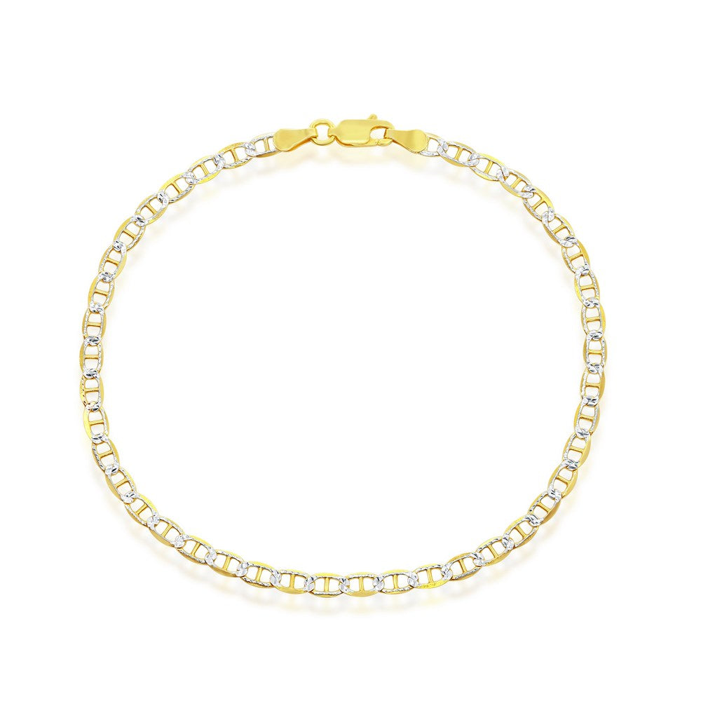 Sterling Silver 3.5mm Pave Marina Bracelet - Gold Plated