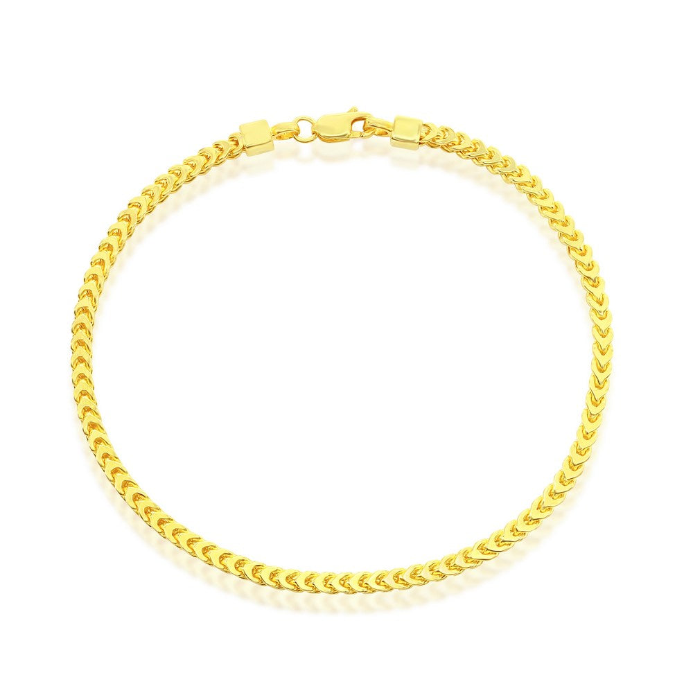 Sterling Silver 3mm Franco Anklet - Gold Plated