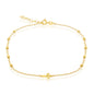 Sterling Silver Diamond Cut Beads with Small Center Cross Anklet - Gold Plated