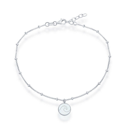 Sterling Silver Beaded Anklet with Wave Disc