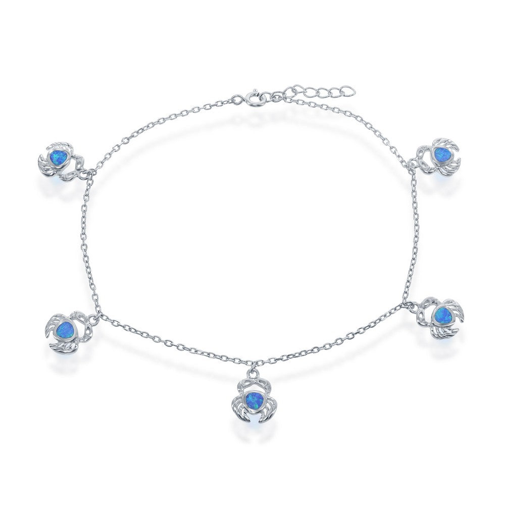 Sterling Silver Blue Inlay Opal Crab Anklet