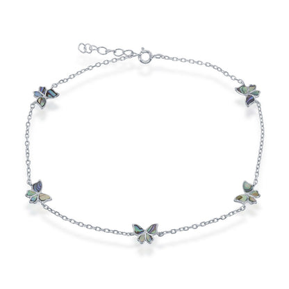 Sterling Silver Butterfly Anklet - Abalone