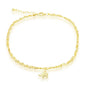 Sterling Silver Double Strand Mirror Chain w/ Elephant Charm Anklet - Gold Plated