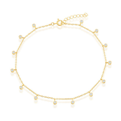 Sterling Silver Bezel-Set CZ Charms Anklet - Gold Plated