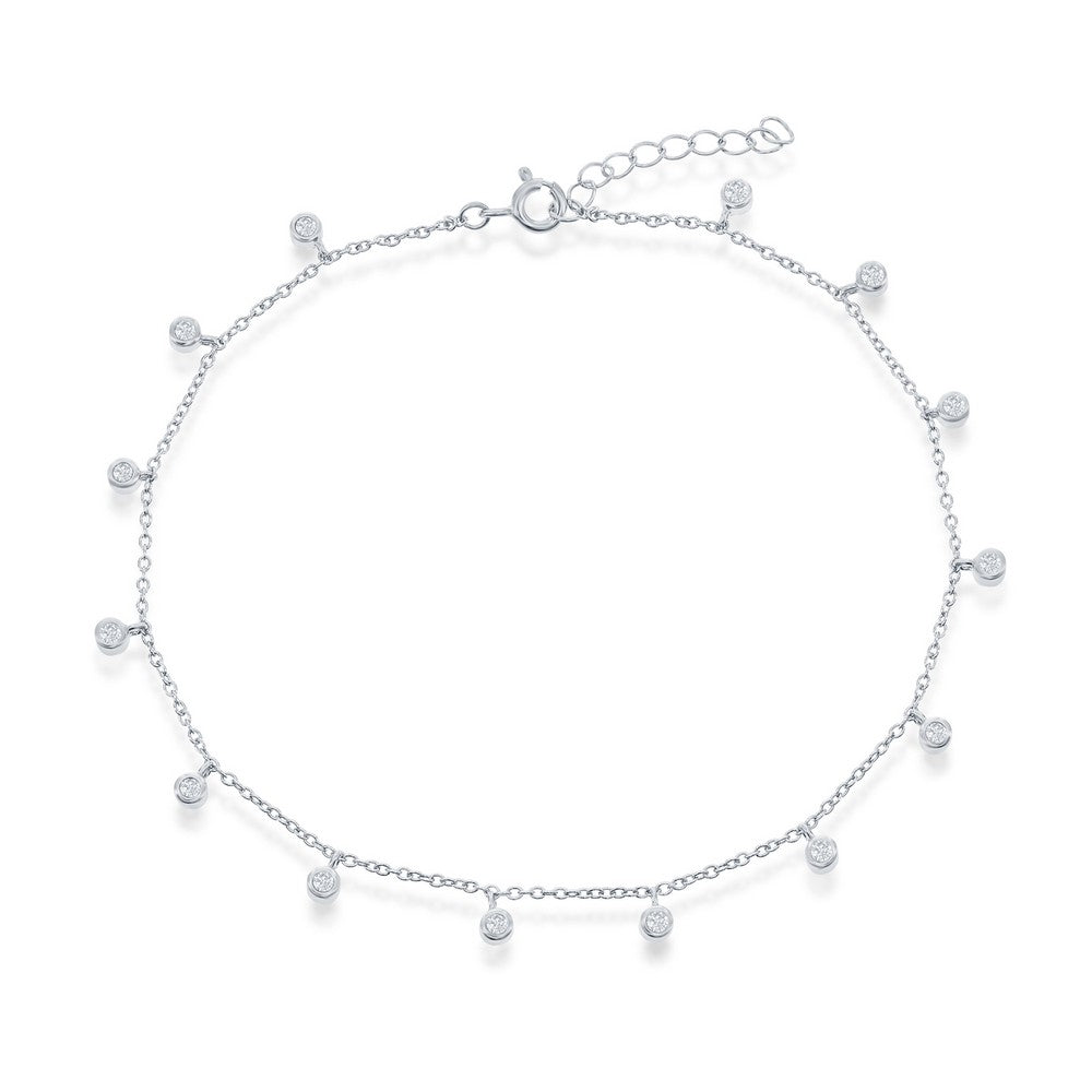 Sterling Silver Bezel-Set CZ Charms Anklet