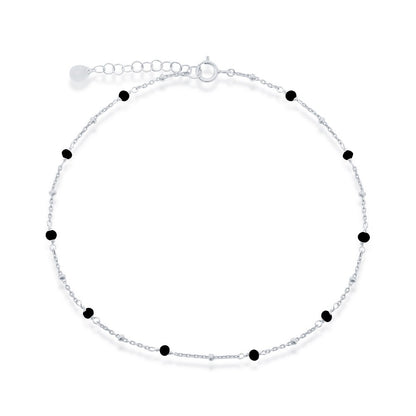 Sterling Silver Onyx Beaded Anklet