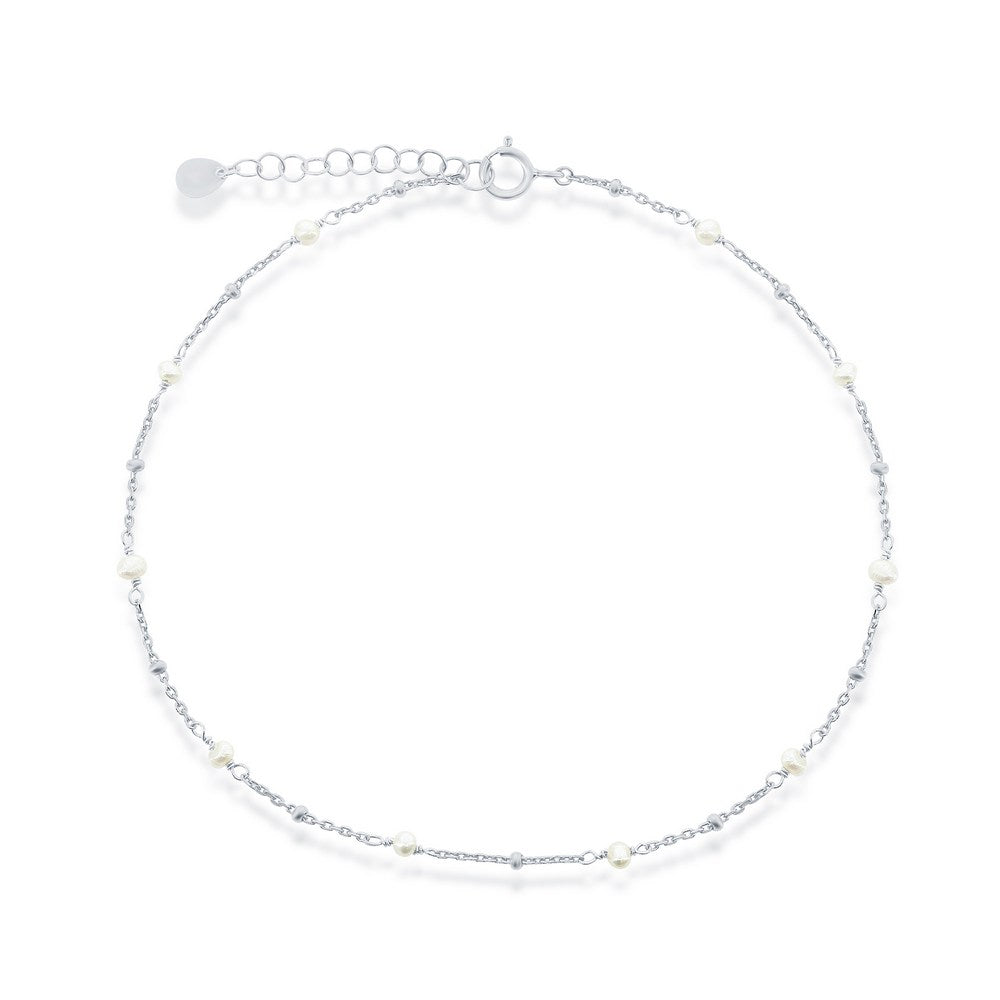 Sterling Silver Pearl Beaded Anklet