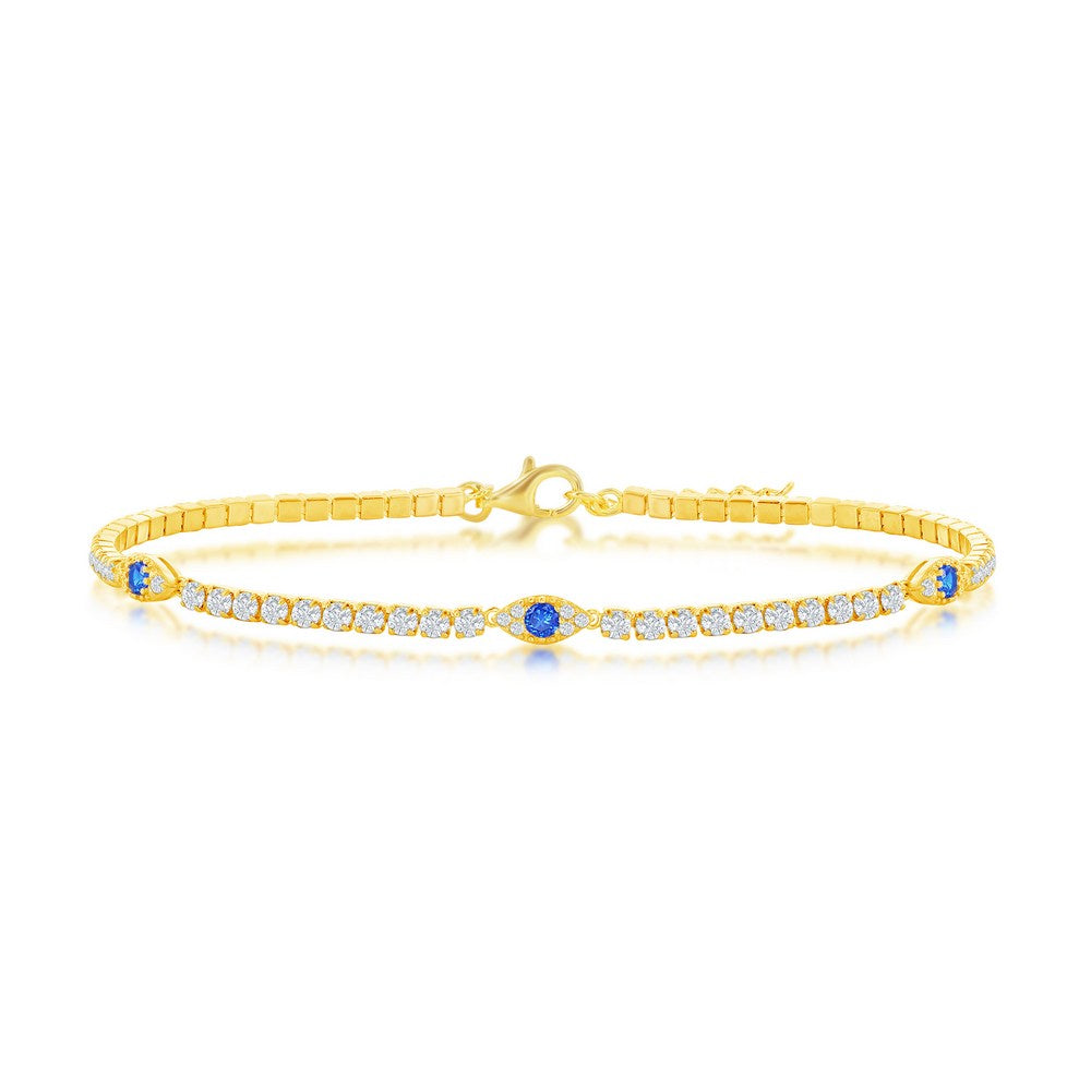 Sterling Silver CZ Evil Eye Tennis Anklet - Gold Plated