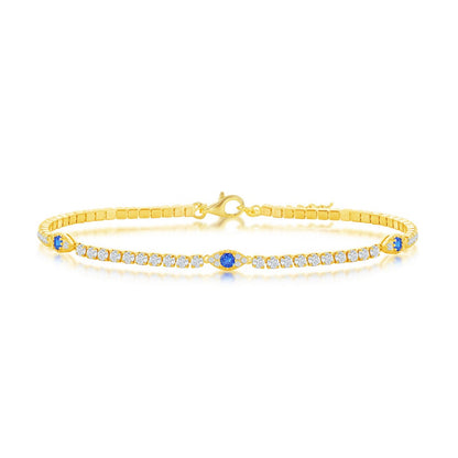 Sterling Silver CZ Evil Eye Tennis Anklet - Gold Plated