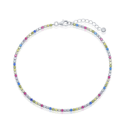 Sterling Silver Multi-Color CZ Tennis Anklet