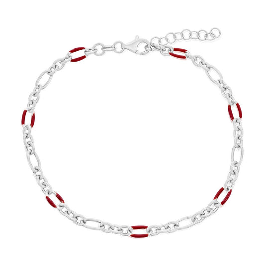 Sterling Silver Linked Red Enamel Anklet