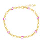 Sterling Silver Linked Rose Violet Enamel Anklet - Gold Plated