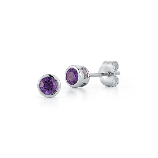 Bezel Amethyst Stud Earrings