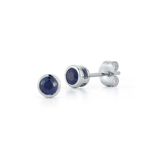 Bezel Blue Sapphire Stud Earrings