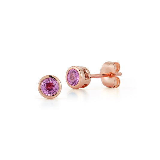 Bezel Pink Sapphire Stud Earrings