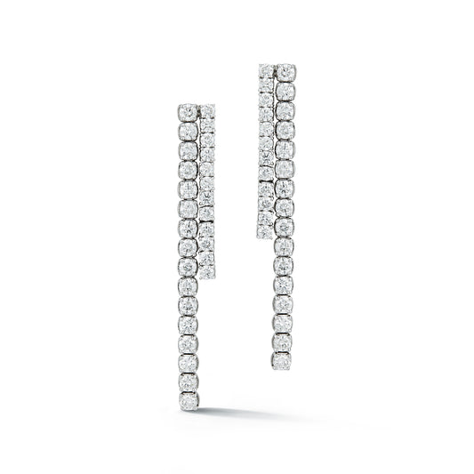 Two Line Pave and Bezel Diamond Drop Earrings